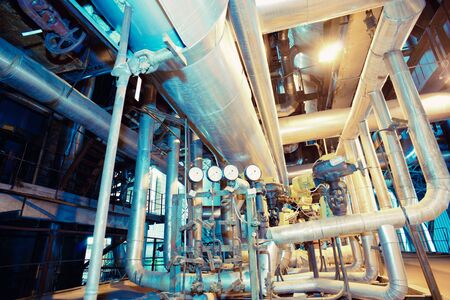 Industrial zone, Steel pipelines, valves, cables and walkways