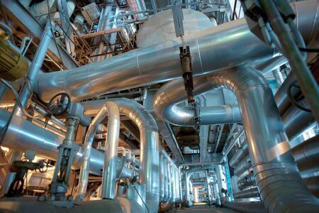 Industrial zone, Steel pipelines, valves and ladders