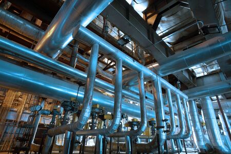 Industrial zone, Steel pipelines in blue tones