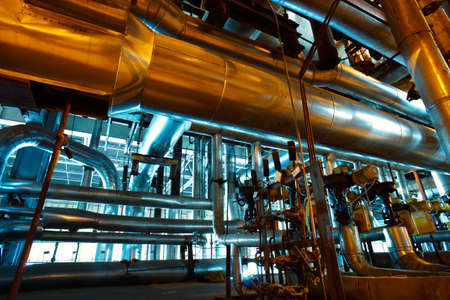 Industrial zone, Steel pipelines, valves, cables and walkways