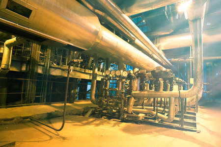 Industrial zone, Steel pipelines, valves, cables and walkways