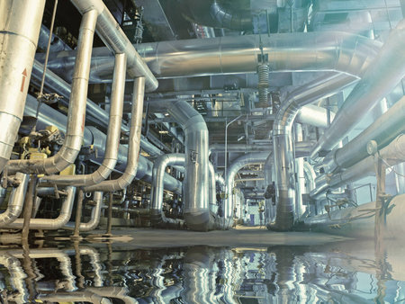 Equipment, cables and piping as found inside of a modern industrial power plant