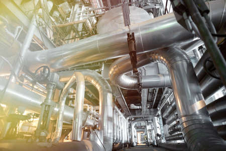 Industrial zone, Steel pipelines, valves and laddersの写真素材