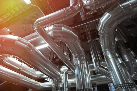 Industrial zone, Steel pipelines, valves, cables and walkways