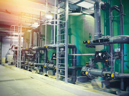 water treatment tanks at power plantの写真素材