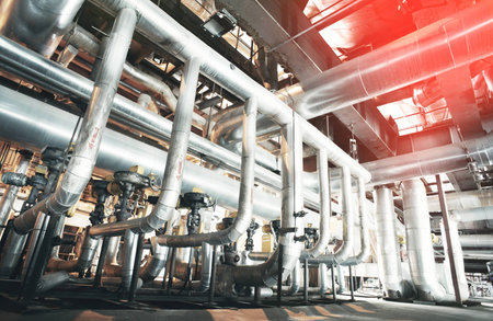 different size and shaped pipes and valves at a power plant