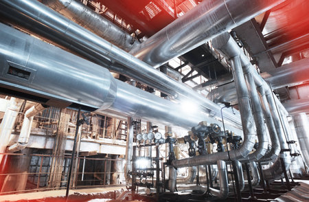 Equipment, cables and piping as found inside of a modern industrial power plant