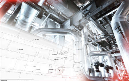 Sketch of piping design mixed with industrial equipment photoの写真素材