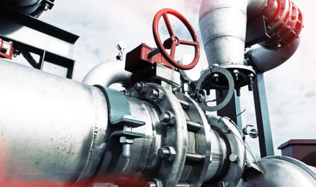 Industrial zone, Steel pipelines in blue tones