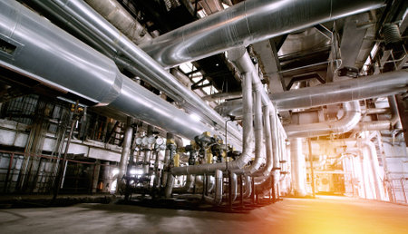 Equipment, cables and piping as found inside of a industrial power plant