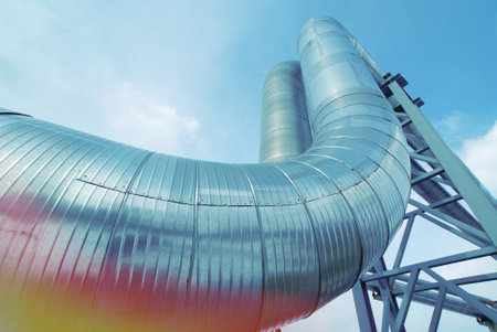 Equipment, cables and piping as found inside of a modern industrial power plantの写真素材