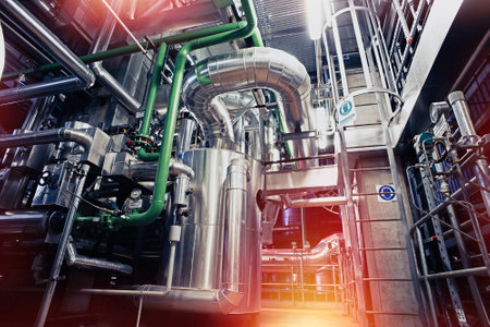 Equipment, cables and piping as found inside of a industrial power plant