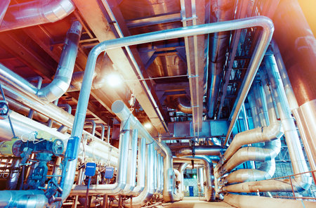 Equipment, cables and piping as found inside of a modern industrial power plant
                 の写真素材