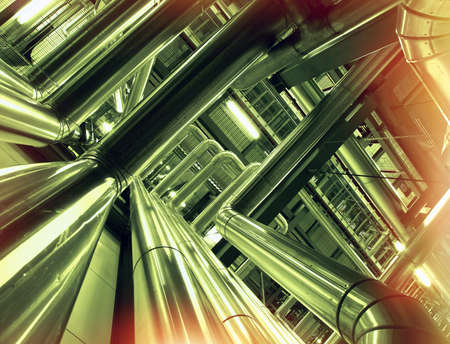 Industrial zone, Steel pipelines and equipment in green tonesの写真素材