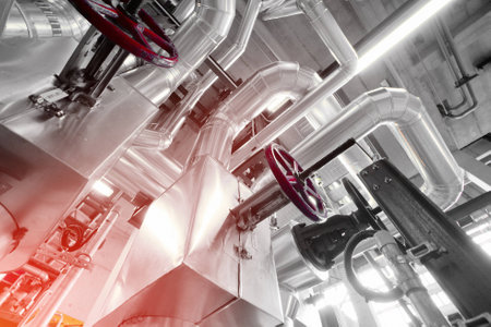 Equipment, cables and piping as found inside of a industrial power plant