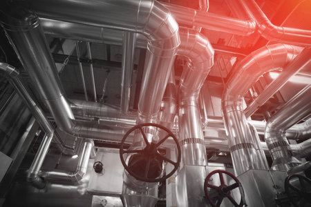 Equipment, cables and piping as found inside of a modern industrial power plant