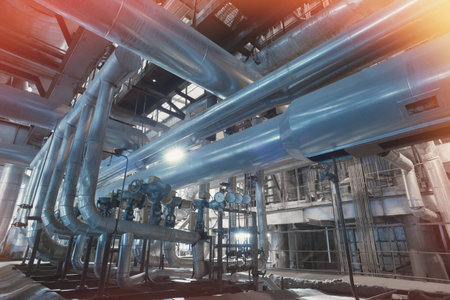 Equipment, cables and piping as found inside of a modern industrial power plant