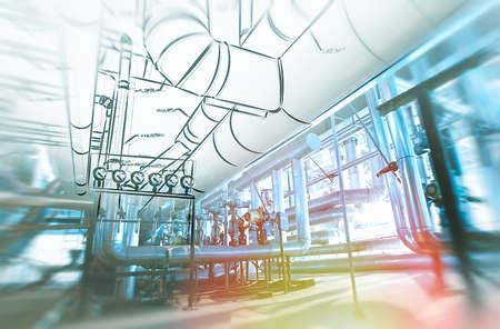 Sketch of piping design concept. Toned image. Motion blur effect.