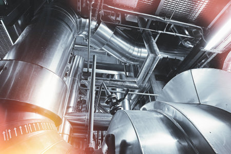 Equipment, cables and piping as found inside of a modern industrial power plant