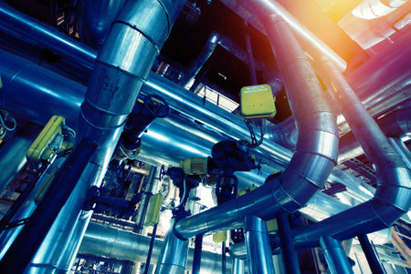 Equipment, cables and piping as found inside of a industrial power plant