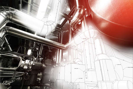 Industrial zone, Steel pipelines, valves and laddersの写真素材