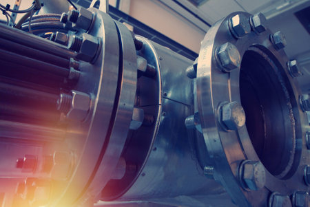 Equipment, cables and piping as found inside of a modern industrial power plantの写真素材