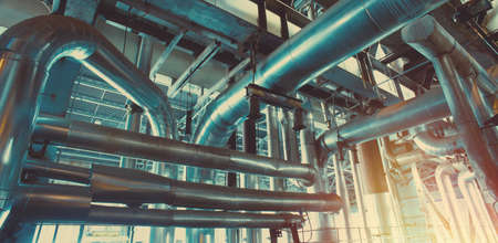 Industrial zone, Steel pipelines, valves and laddersの写真素材