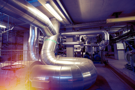 Equipment, cables and piping as found inside of a modern industrial power plantのeditorial素材