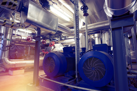 Equipment, cables and piping as found inside of a modern industrial power plantのeditorial素材