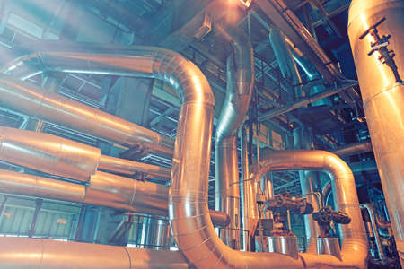 Equipment, cables and piping as found inside of a modern industrial power plantのeditorial素材
