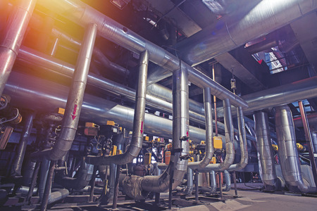 Equipment, cables and piping as found inside of a modern industrial power plantのeditorial素材