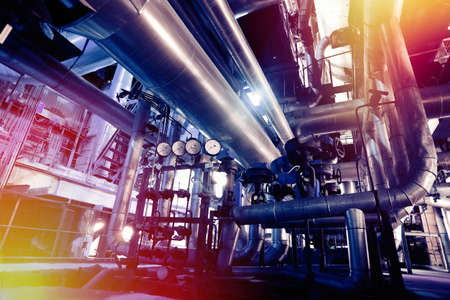 Equipment, cables and piping as found inside of a modern industrial power plantのeditorial素材