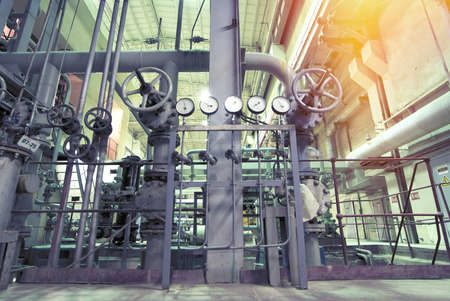 Industrial Steel pipelines, valves, cables and walkwaysのeditorial素材