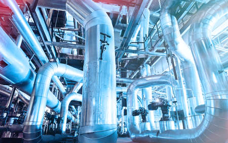 Industrial zone, Steel pipelines, valves and ladders    