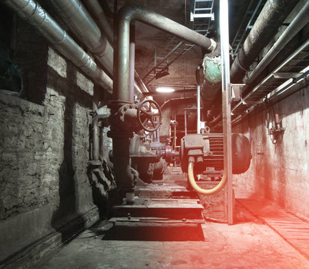 Pipes, tubes, cables and equipment at a power plant             の写真素材