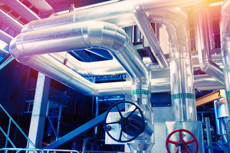 Equipment, cables and piping as found inside of a modern industrial power plant          