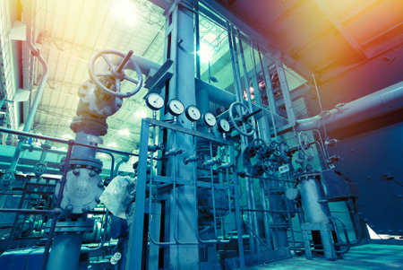 Industrial Steel pipelines, valves, cables and walkways