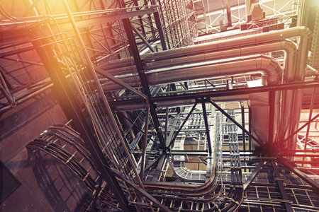 Industrial Steel pipelines, valves, cables and walkways