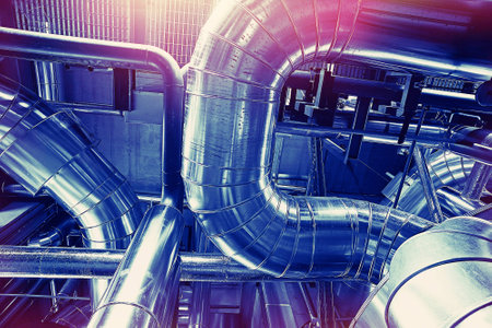 Equipment, cables and piping as found inside of a modern industrial power plant        