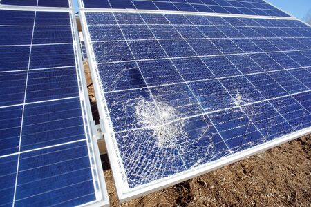 Broken destroyed solar panelの写真素材