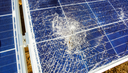 Broken destroyed solar panelの写真素材