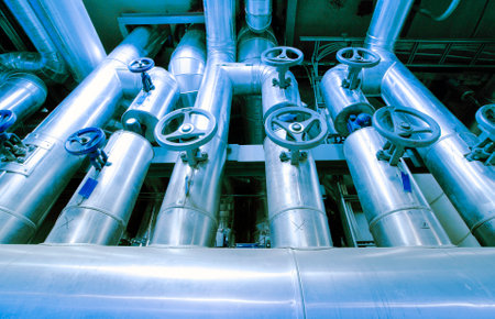 Industrial zone, Steel pipelines, valves and ladders