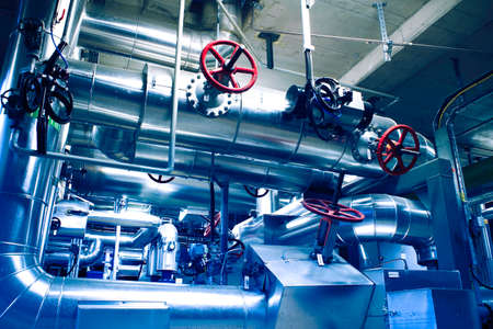Sketch of piping design mixed with Steel pipelines and valves against blue sky photoの写真素材