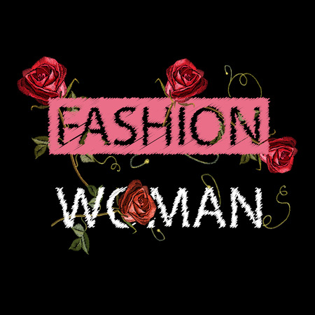 Embroidery roses, print fashion woman, t-shirt design. Embroidery template for clothesのイラスト素材