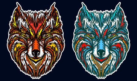 Native american tribal wolf. Ornamental wolf head tattoo and t-shirt designのイラスト素材