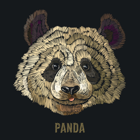 Panda embroidery. Fashion template for clothes, textiles, t-shirt design. Classical embroidery portrait of funny panda bearのイラスト素材