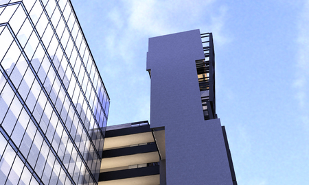 glass building view from below with background