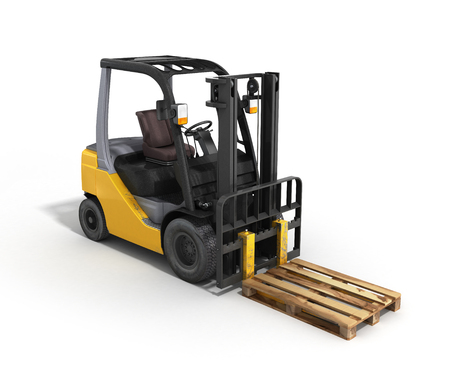 Forklift loader whith pallet isolated on white 3D renderの写真素材