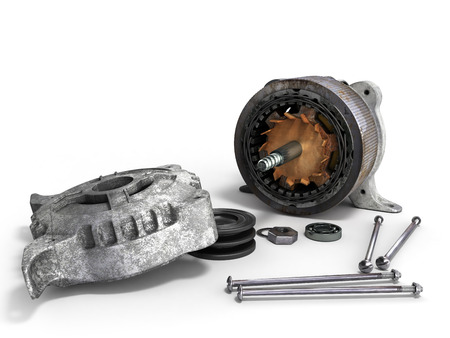 the concept of service disassemble electric motor 3d render isolated on the white background