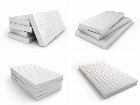 collection of mattresses 3d render on white backgroundの写真素材